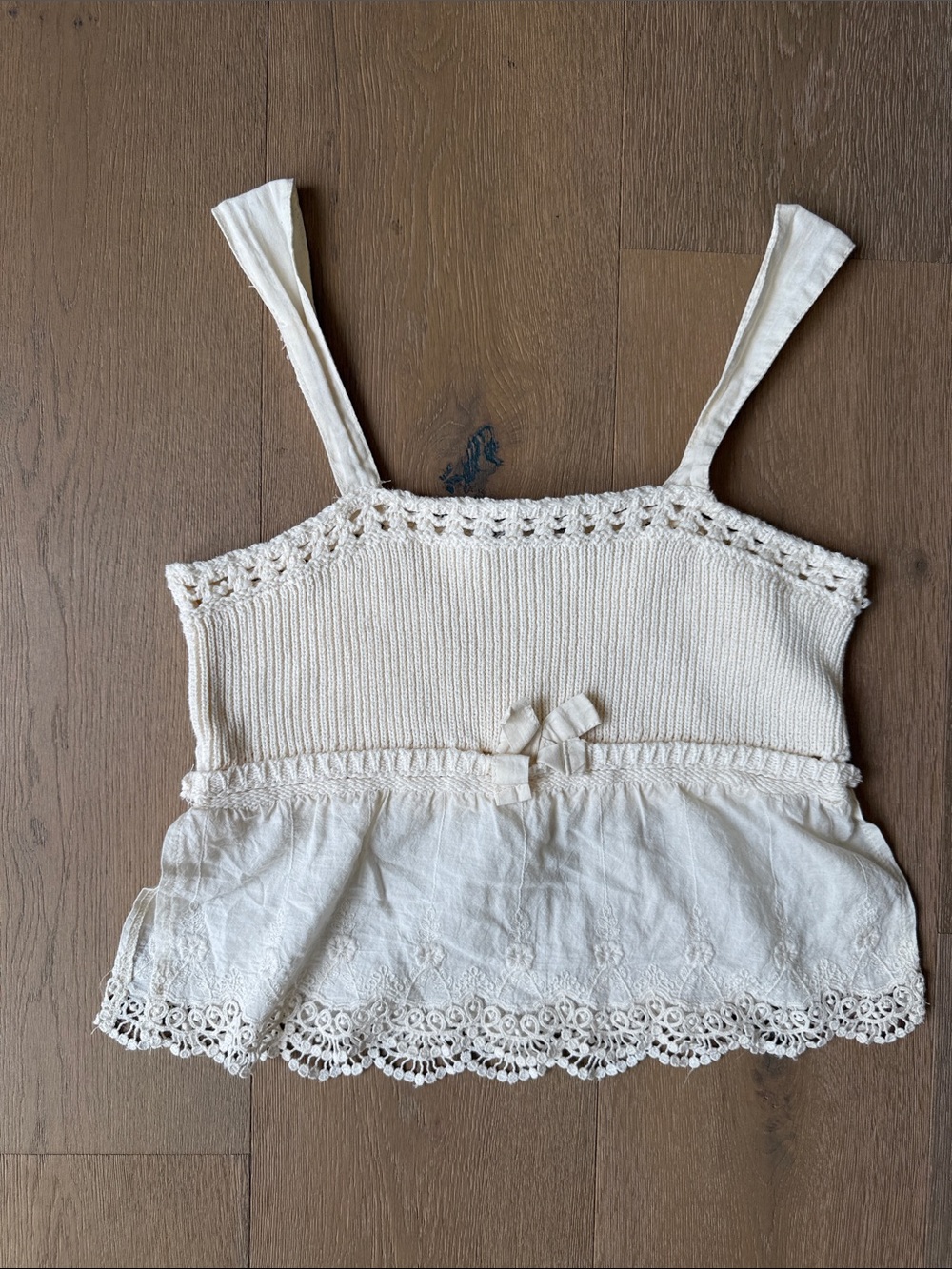 Zara Cream Crochet-Trim Peplum Tank